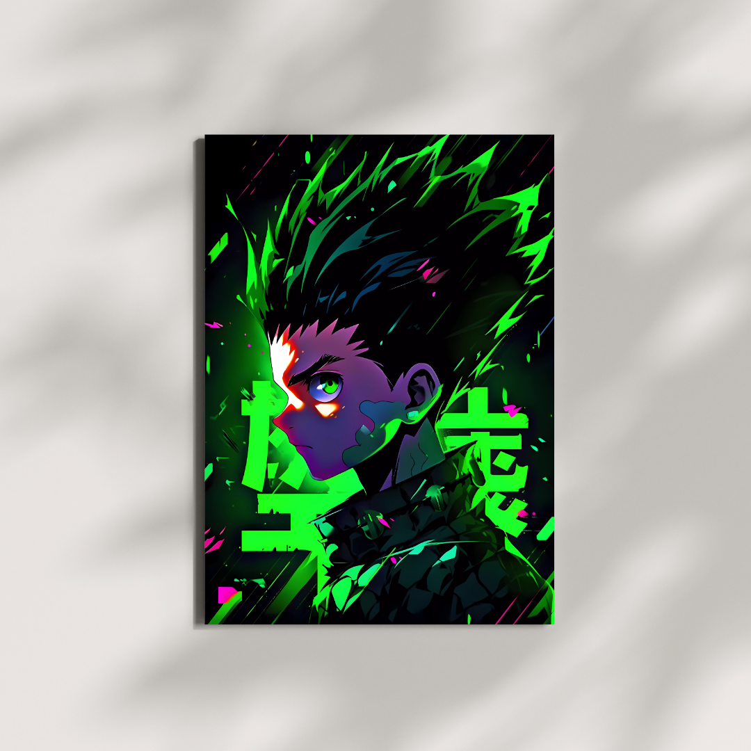 Cuadro anime estilo Jujutsu Kaisen, kanji verde